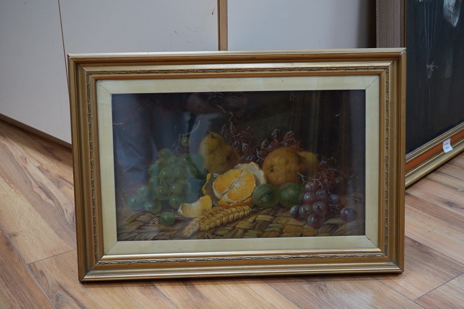 Victorian School, oil on artist's board, Still life of flower and wheat, unsigned, 25 x 42cm, gilt frame. Condition - fair